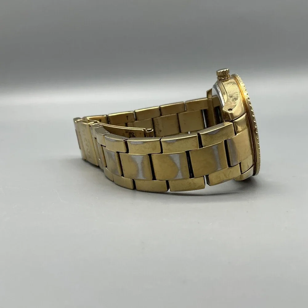 Fossil ES-2861 Womens Watch 38mm MOP Gold Tone Crystals Bracelet New Batt 6.75